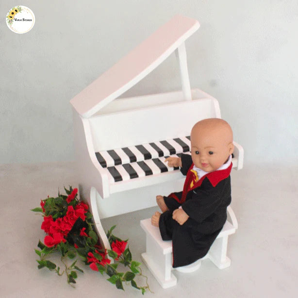 ELEGANT PIANO WITH STOOL WHITE