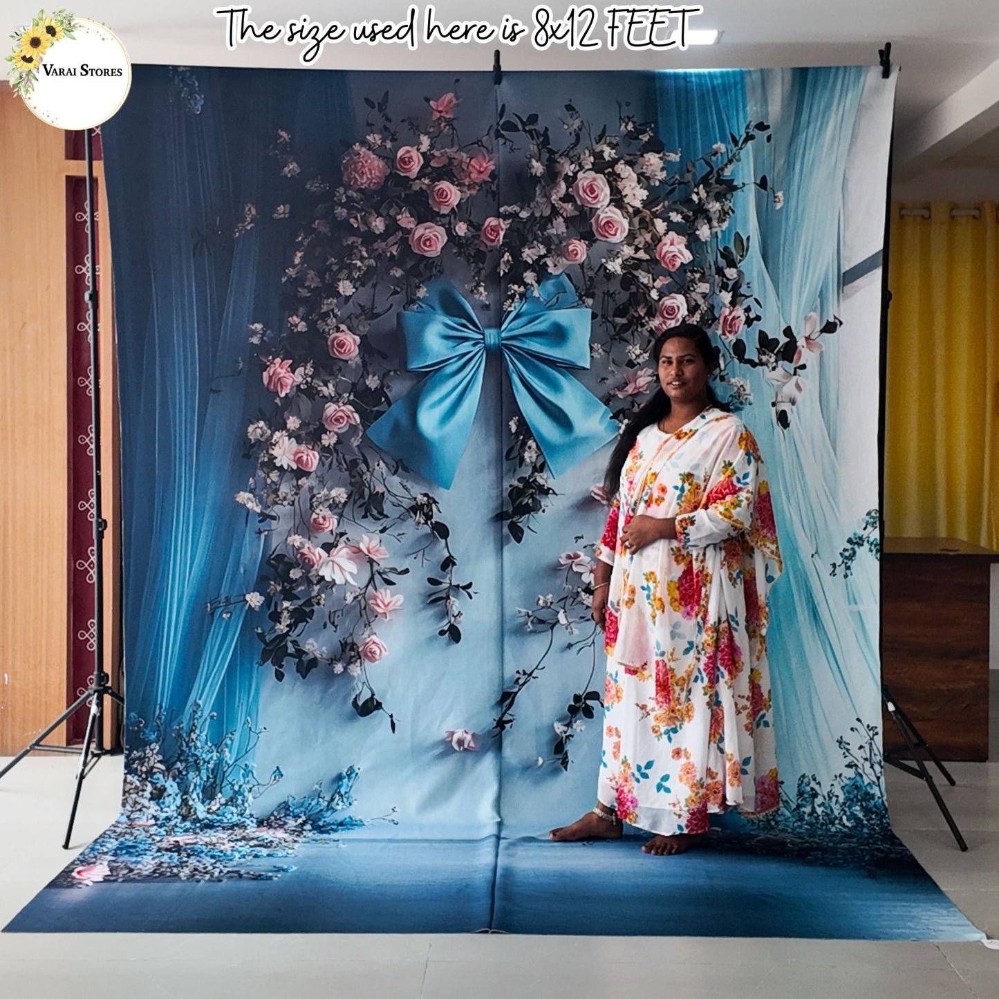 Blue Bow - Printed Lifestyle Backdrop- 8x12 feet