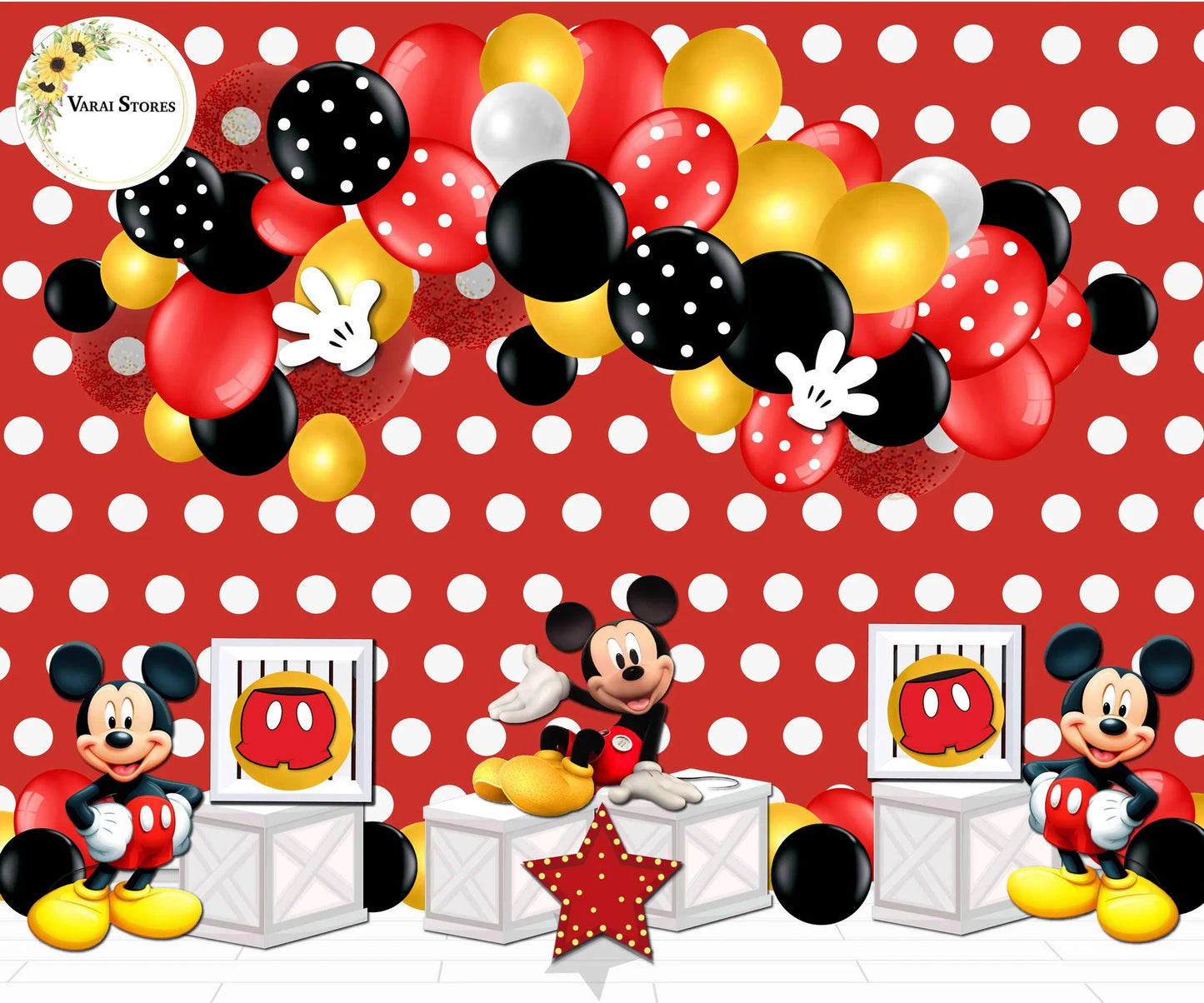 Mickey Mouse - 5x7 Feet Fabric Printed Backdrop