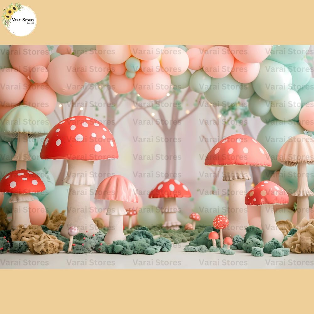 Pastel Mushrooms - Baby Printed Backdrops (5x7) feet