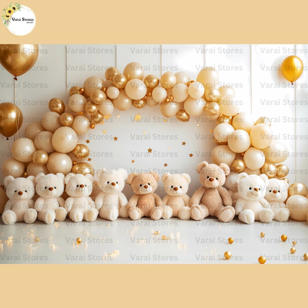 Golden Teddy Family - Baby Printed Backdrops