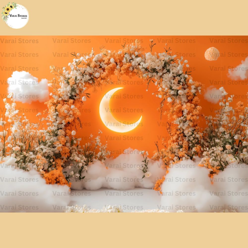 Orange Floral Moon - Baby Printed Backdrops (5x7) feet