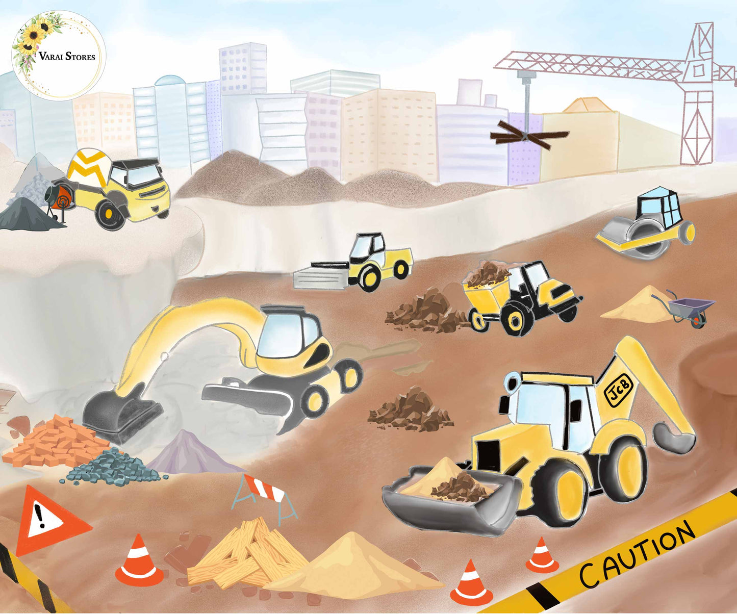 Construction 5×7 Feet Fabric Printed Backdrop