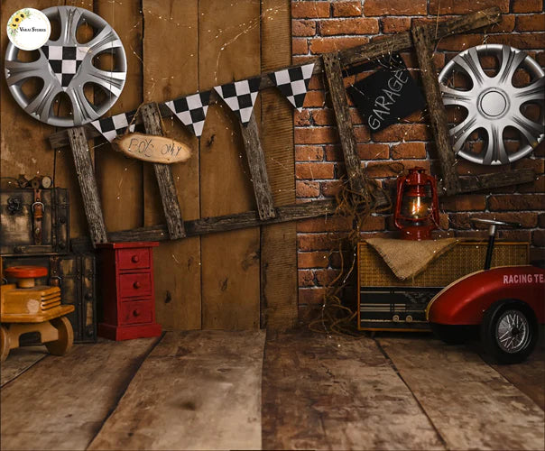 VINTAGE GARAGE-5x7 Feet Fabric Printed Backdrop