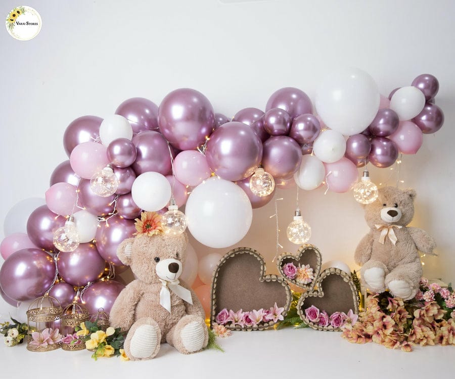 TEDDY HEART 5X7 FEET FABRIC PRINTED BACKDROP