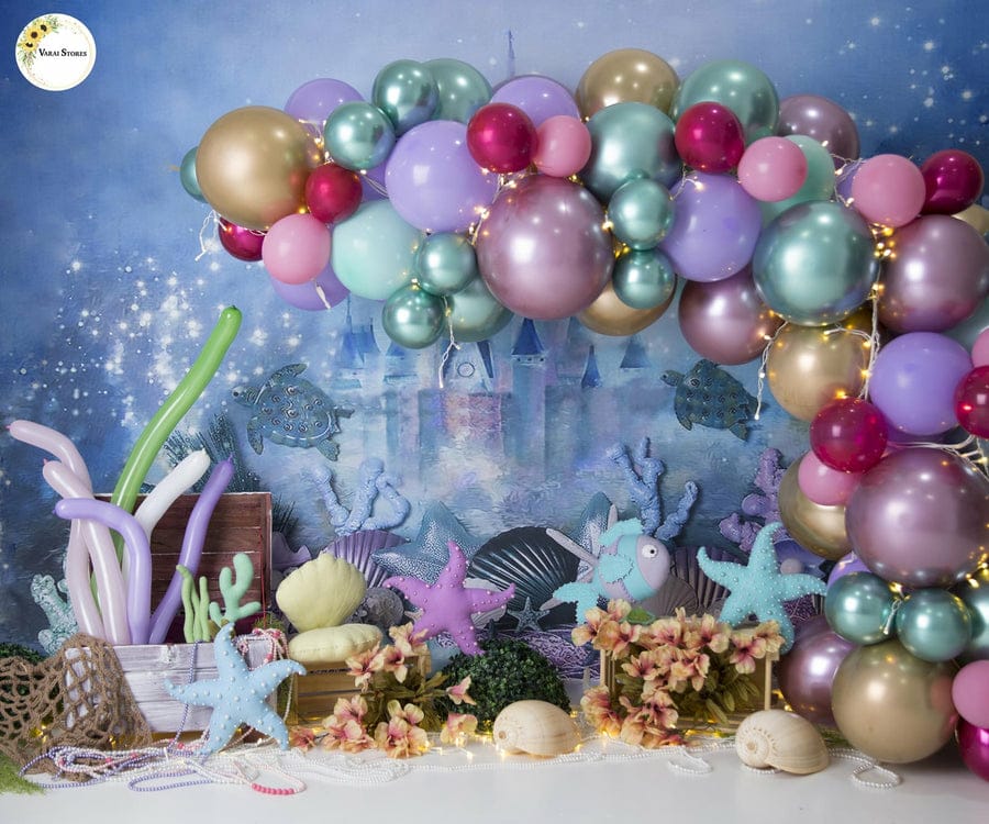MERMAID BALLOONS 5X7 FEET FABRIC PRINTED BACKDROP