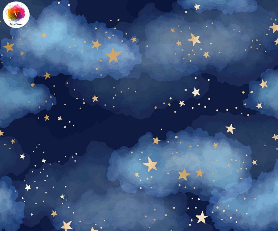 BLUE SKY AND GOLDEN STARS 5X7 FEET FABRIC PRINTED BACKDROP
