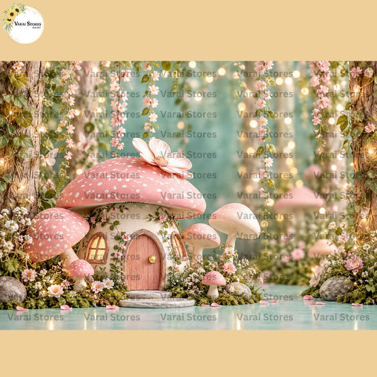 Pink Mushroom House   -   Baby Printed Backdrops  (5x7) feet