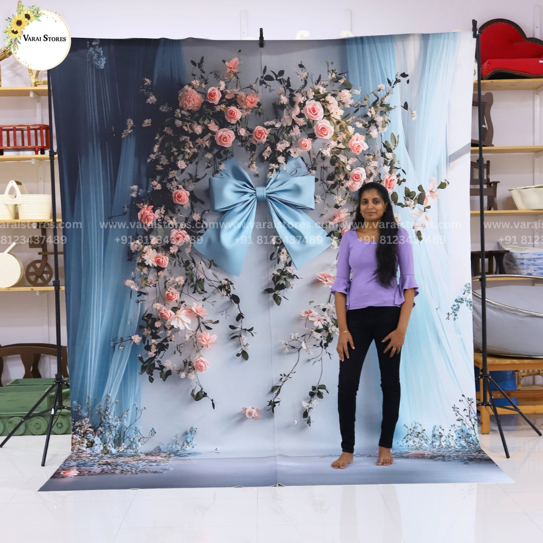 Blue Bow - Printed Lifestyle  Backdrop- 8x12 feet