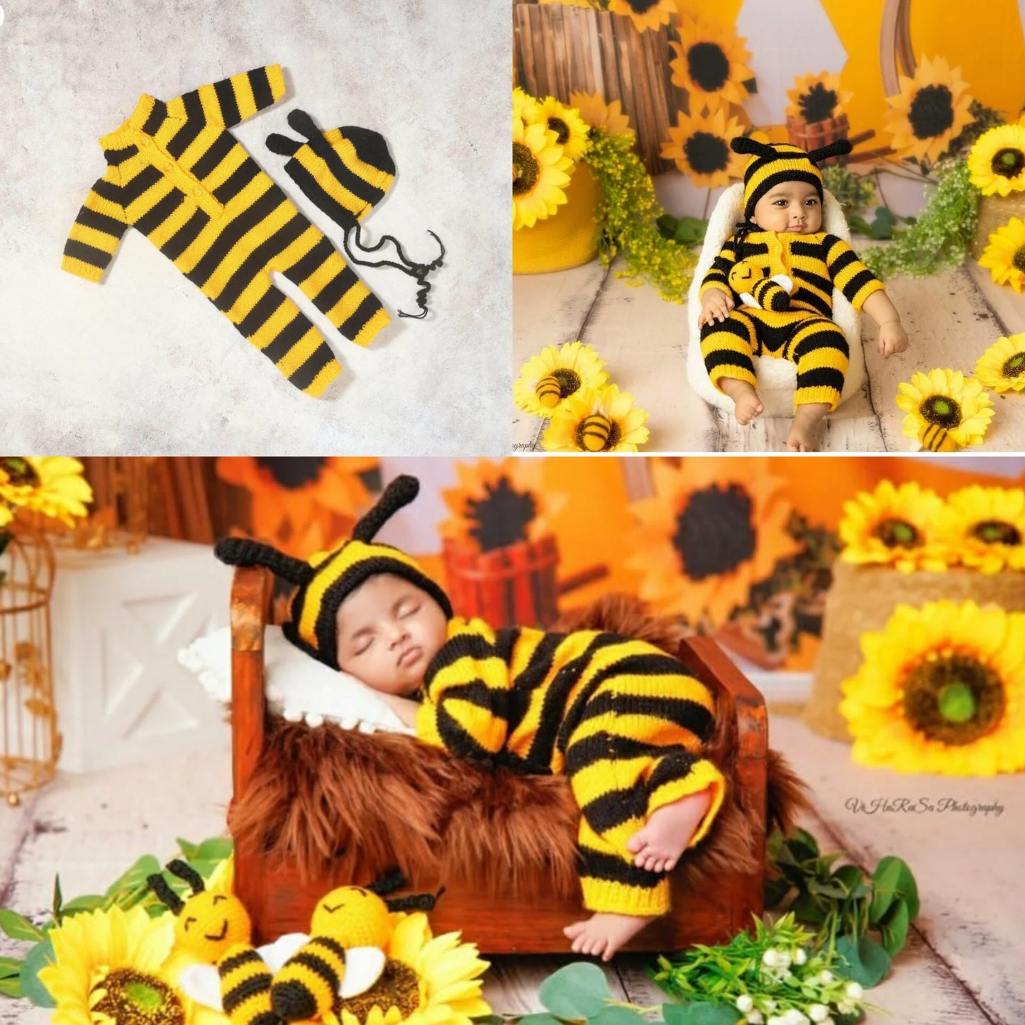 HONEY BEE ROMPER WITH CAP(0-3)