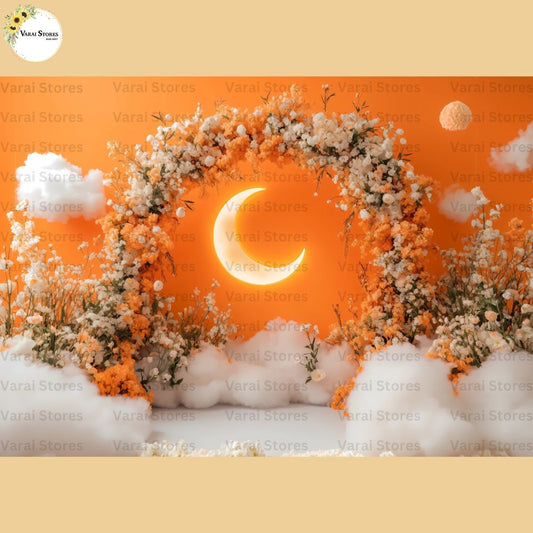 Orange Floral Moon - Baby Printed Backdrops