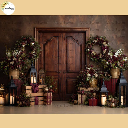 Christmas Rustic Door -   Baby Printed Backdrops  (5x7) feet