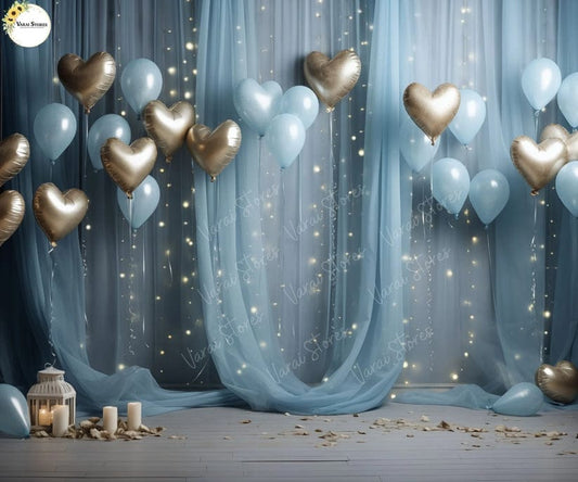 GOLDEN HEART AND BALLONS 5*7 BACK DROP