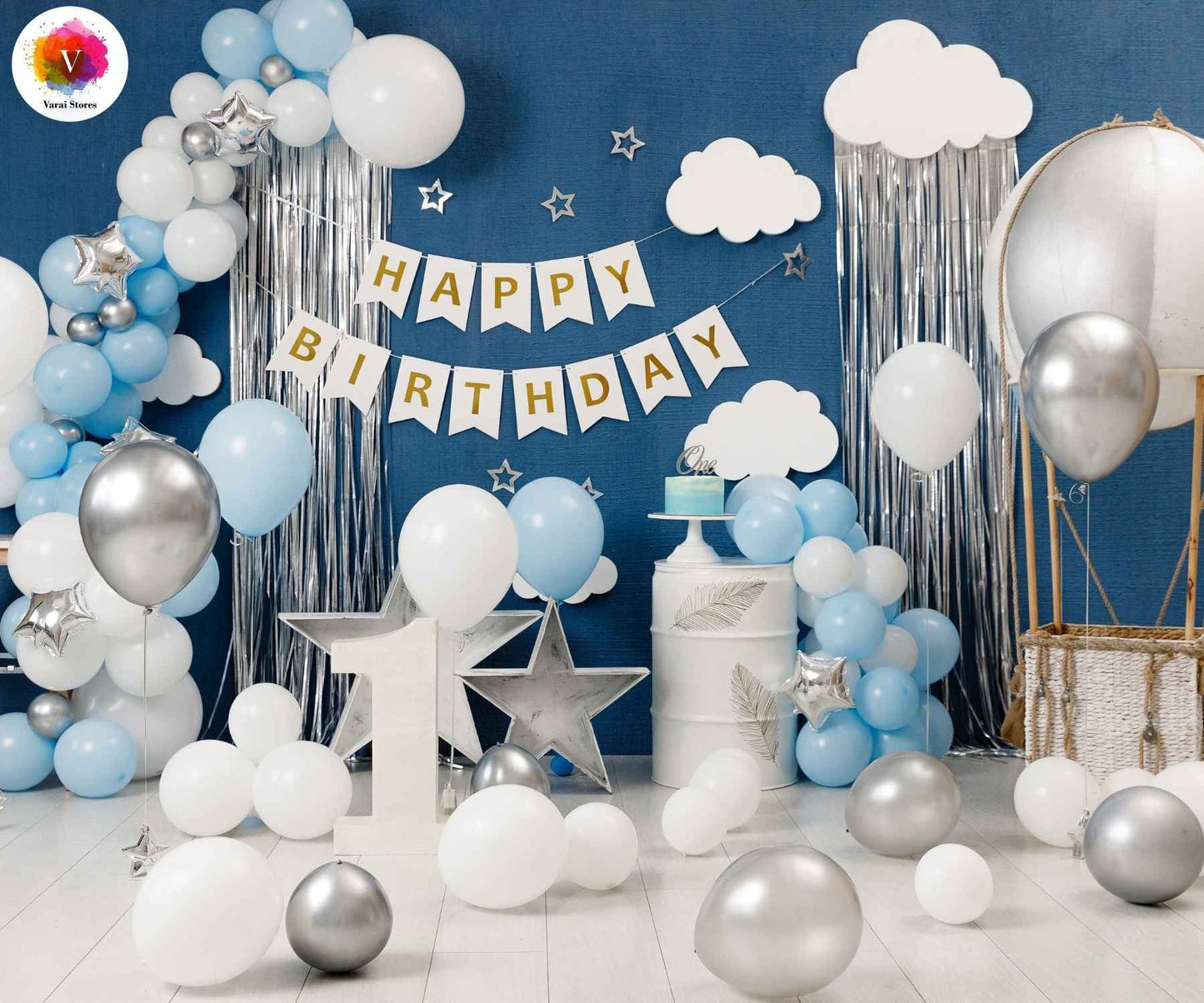 Blue Balloons And clouds 5×7 Feet Fabric Printed Backdrop